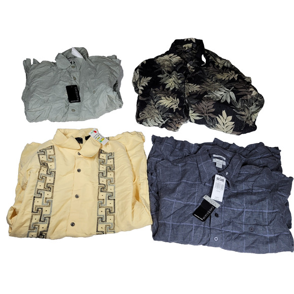 VTG Hawaiian Shirts Mens Sz Large Linen Blend Beach Hawaii Bowling Lot of 5 NWT - Picture 1 of 9